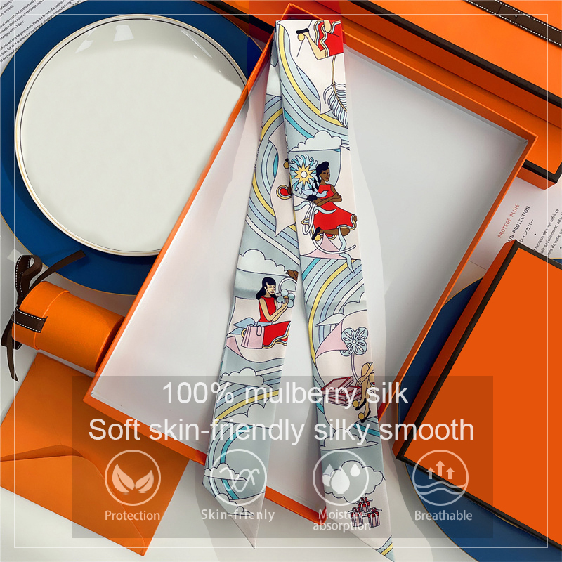 Silk Neck Scarf - ผู้หญิง 100% หม่อนผ้าไหมผ้าพันคอสําหรับผม Band Wrap กระเป๋าริบบิ้นผ้าพันคอ