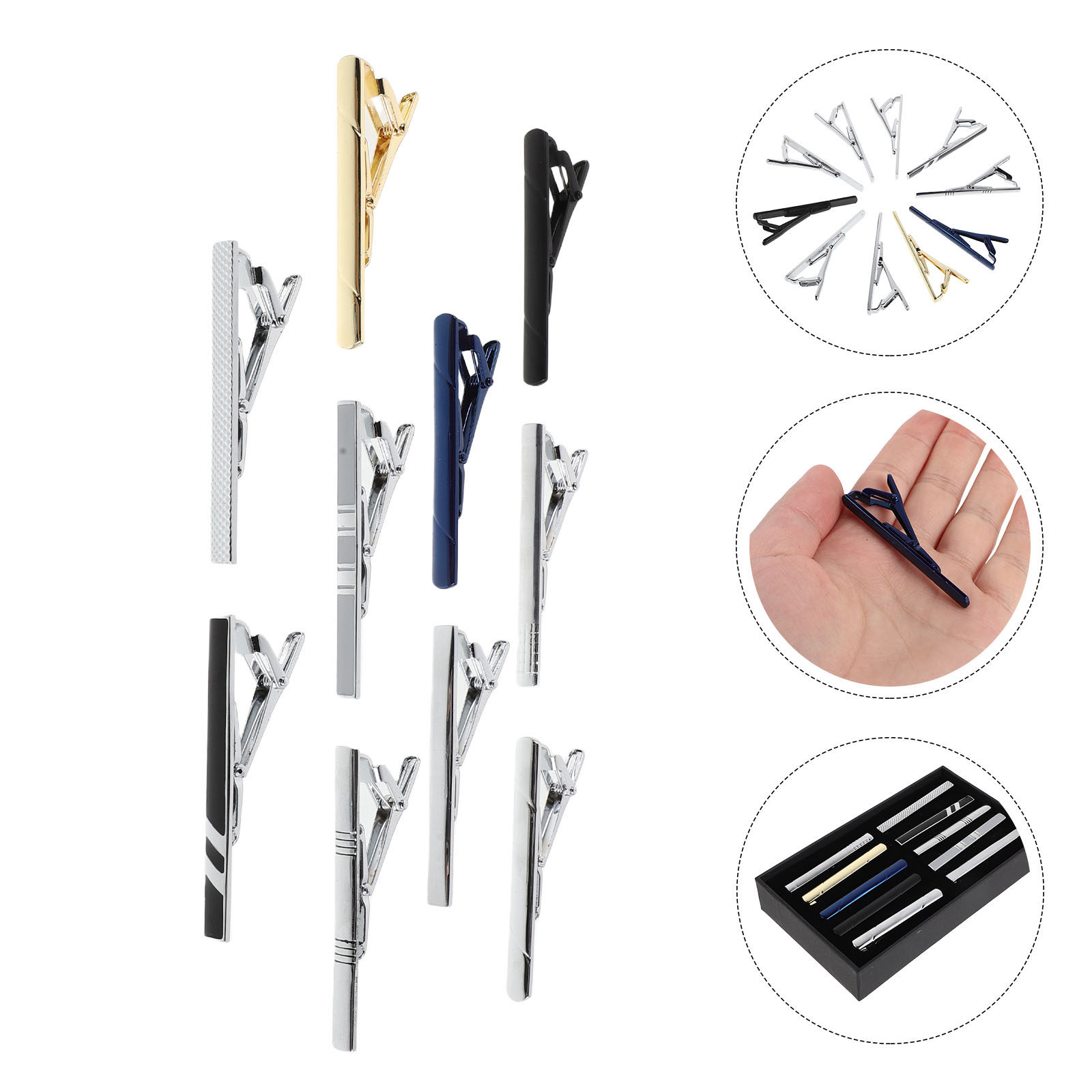 Tie Bar Set Gift - ชุดคลิปหนีบเนคไท 10 ชิ้นสำหรับผู้ชาย คลิปหนีบเนคไทโลหะสำหรับงานแต่งงาน งานทางการ ของขวัญสำหรับเพื่อนเจ้าบ่าว