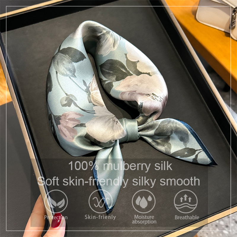 Scarf Silk Square - ผ้าพันคอผ้าไหม 100% ผ้าพันคอผู้หญิง Square Peony พิมพ์ผ้าพันคอ