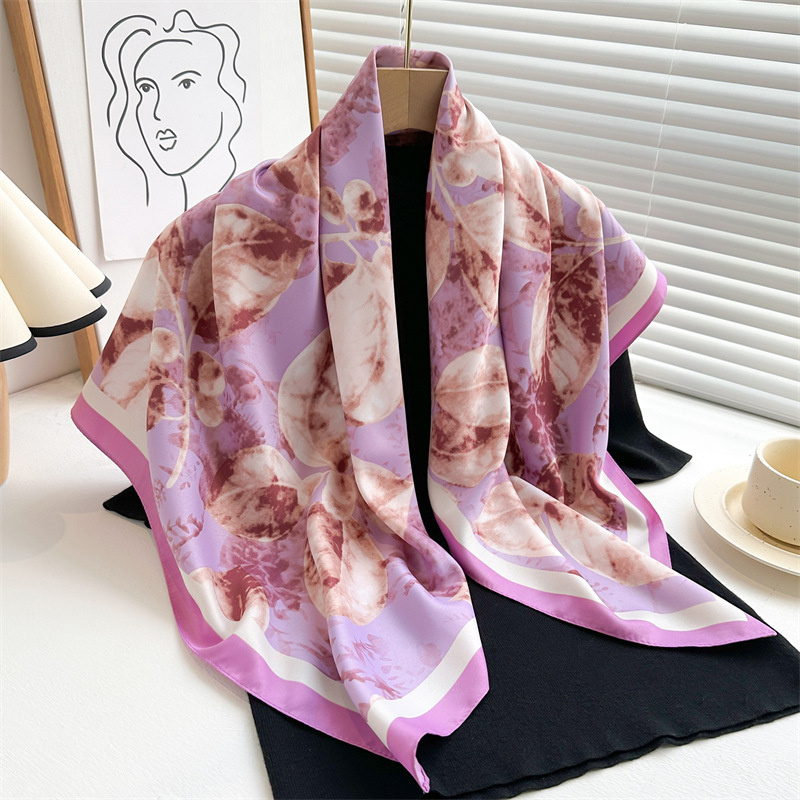 Scarf Silk Square - ผ้าพันคอสี่เหลี่ยมจัตุรัสเรโทร90ซม. พิมพ์ลายขนาดใหญ่สำหรับฤดูใบไม้ผลิและฤดูใบไม้ร่วงผ้าพันคอผ้าไหมทอลายทแยงผ้าคลุมกันแดดผ้าคลุมไหล่ตกแต่งสำหรับผู้หญิง