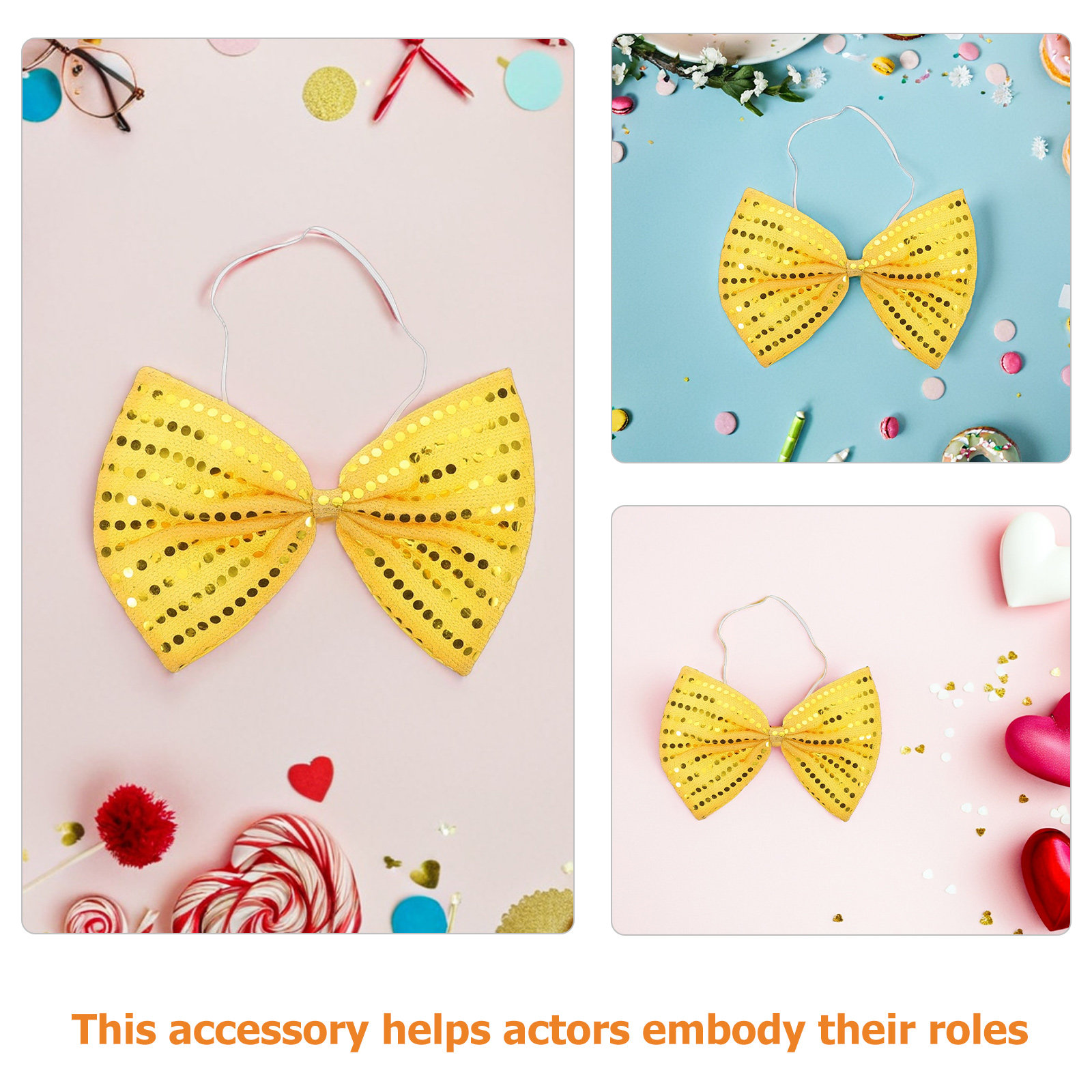 โบว์ไทประดับเลื่อมสีทองแวววาวข - Bow Tie Pre Tied บทวิจารณ์และราคา