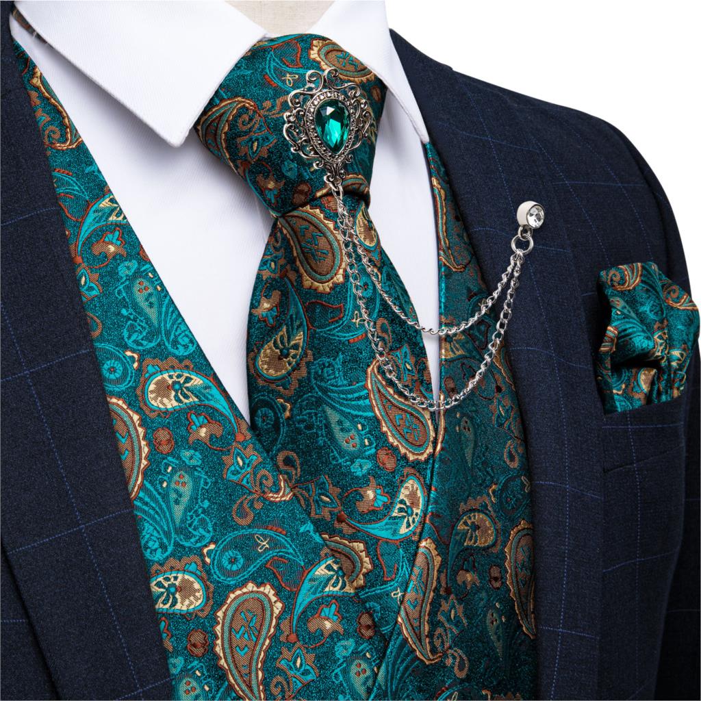 ชุดเสื้อกั๊กสีเขียวอมฟ้าลายเพส - Pocket Square Set บทวิจารณ์และราคา