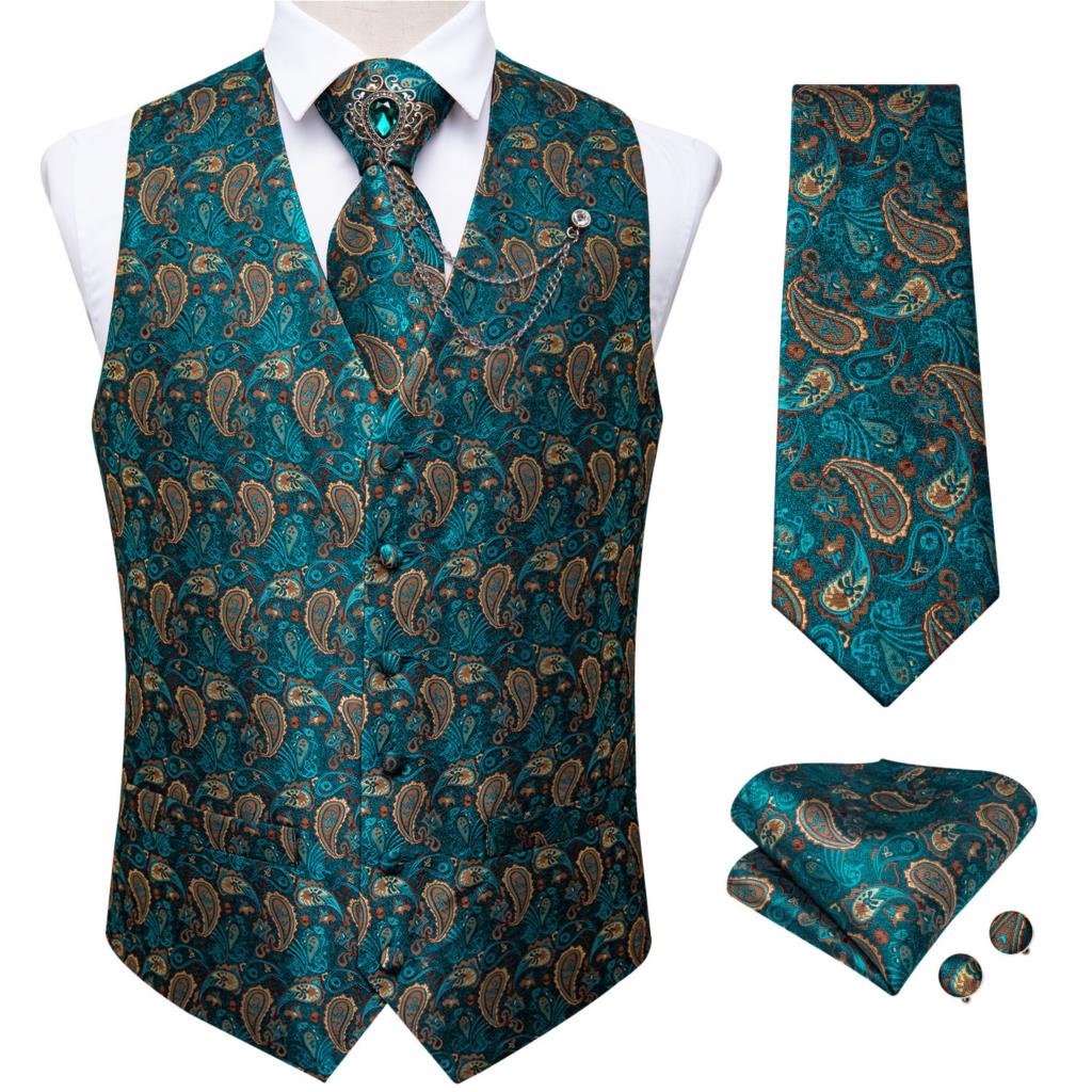 ชุดเสื้อกั๊กสีเขียวอมฟ้าลายเพส - Pocket Square Set บทวิจารณ์และราคา
